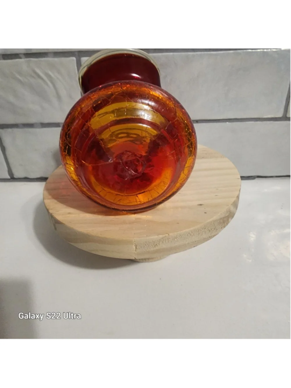 Vintage Amberina Hand Blown Crackle Glass Vase Ruffle Rim 3.5” Tall - Picture 3 of 6